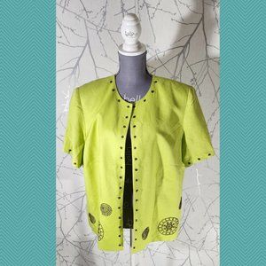 Jessica Howard VTG Highlighter Green Linen Blend Beaded Jacket